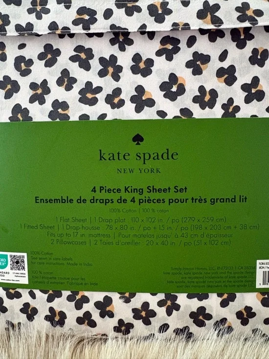 Kate Spade New York Floral Leopard Print 4-Piece Sheet Set | King | NEW - Picture 3 of 6